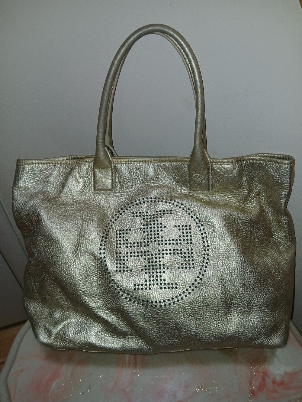 Tory Burch Metallic Perforated Logo Tote Bag